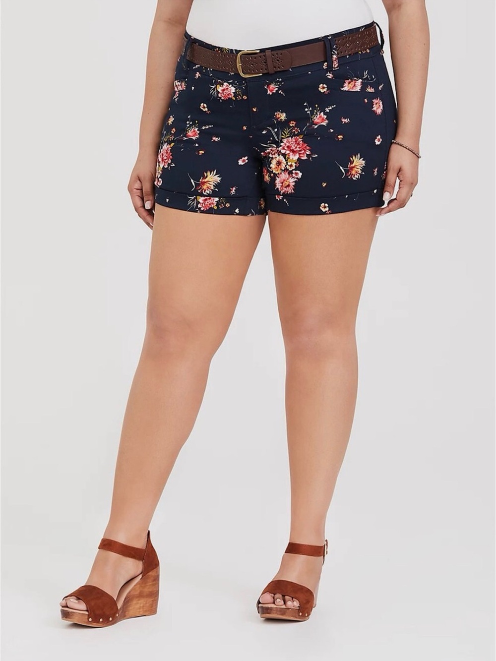Torrid - Navy floral cuffed 5” shorts